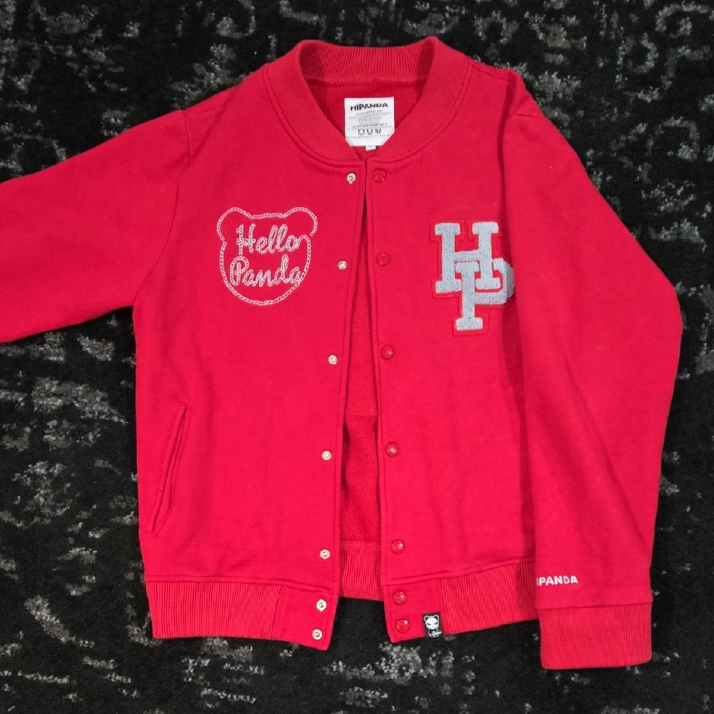 Hello Panda Letterman Jacket With Embroidered Graphic